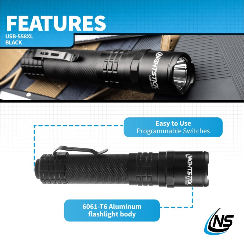 Nightstick USB-558XL USB-C Rechargeable Tactical Flashlight, Black - Image 4